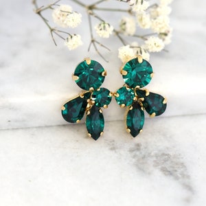 Emerald Crystal Cluster Earrings, Bridal Emerald Earrings, Bridal Green Emerald Cluster Earrings, Everyday Green Earrings, Bridesmaid Gifts