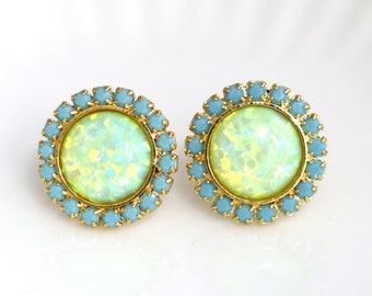Opal Stud Earrings, Opal Stud Earrings, Opal Ultra Green Earrings, Opal bridesmaids Earrings, Gift For Her, Lime Green Opal Syid Earrings