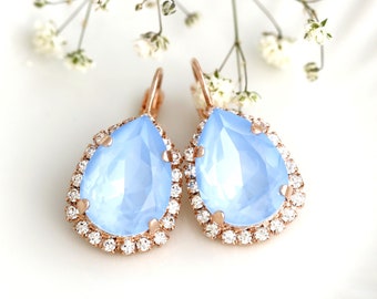 Powder Blue Drop Earrings, Powder Blue Crystal Earrings, Crystal Light Blue Crystal Earrings, Blue Bridal Earrings, Bridesmaids Earrings.