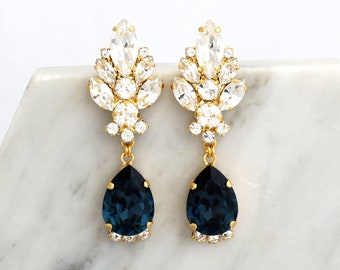 Blue Navy Drop Earrings, Navy Blue Chandelier Earrings, Bridal Blue Navy Chandelier Earrings, Dark Blue Earrings, Old Hollywood Earrings
