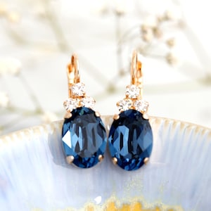 Blue Navy Crystal Earrings, Sapphire Blue Drop Earrings, Bridal Blue Crystal Drop Earrings, Navy Blue Bridesmaids Earrings, Gift For Her