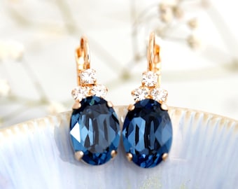 Blue Navy Crystal Earrings, Sapphire Blue Drop Earrings, Bridal Blue Crystal Drop Earrings, Navy Blue Bridesmaids Earrings, Gift For Her