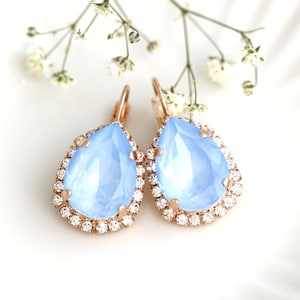 Powder Blue Drop Earrings, Powder Blue Crystal Earrings, Crystal Light Blue Crystal Earrings, Blue Bridal Earrings, Bridesmaids Earrings.