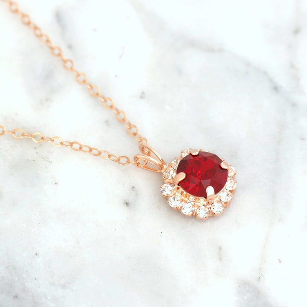 Red Ruby Necklace, Red Crystal Necklace, Gift For Her, Crimson Red Crystal Gold Necklace, Garnet Red Silver Necklace, Bridesmaids Gifts