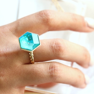 Blue Cocktail Ring, Turquoise Crystal Statement Ring, Crystal Cocktail Ring, Blue Turquoise Crystal Ring, Gift For Her, Big Blue Ring