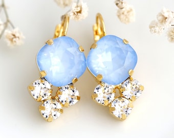 Powder Blue Earrings, Powder Blue Drop Crystal Earrings, Bridal Blue Earrings, Light Blue Crystal Earrings, Sky Blue Bridal Drop Earrings