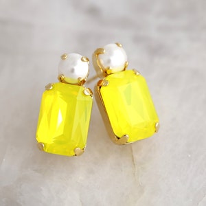 Yellow Neon Stud Earrings, Ultra Yellow Crystal Bridal Earrings, NeonYellow Bridesmaids Earrings, Lemon Yellow Studs, Gift For Her