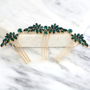 Bridal Hair Comb, Emerald Hair Comb, Hair Side Comb, Bridal Emerald Hair Accessories, Bridal Green Emerald Hair Comb, Emerald Hair Comb