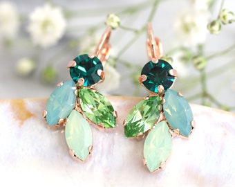 Green Drop Earrings, Bridal Green Drop Earrings, Emerald Green Crystal Earrings, Bridesmaids Earrings, Mint Green Crystal Drop Earrings