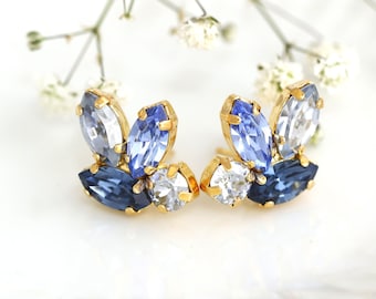 Dusty Blue Stud Earrings, Blue Bridesmaids Earrings, Blue Crystal Earrings, Navy Blue Stud Earrings, Gift For Her, Sapphire Blue Earrings