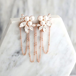 Pearl Earrings, Bridal Pearl Earrings, Statement Pearl Gold Long Earrings, White Pearl Bridal Chandelier Earrings, Statement Pearl Earrings