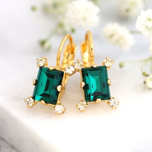 Emerald Green Earrings, Emerald Drop Delicate Earrings, Gift for her, Emerald Crystal Earrings, Dark Green Earrings, Bridal Emerald Earrings