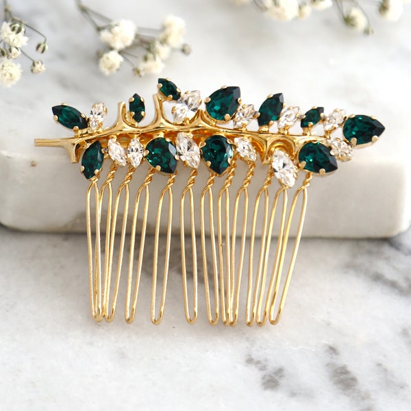 Emerald and Gold Hair Comb - Etsy
