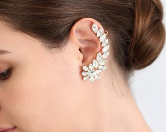 Ear Climber Earrings, Ear cuff Earrings, Bridal Climber Crystal Earrings, Ear Cuff Earrings, Crystal Ear Crawler, Trending Bridal Earrings