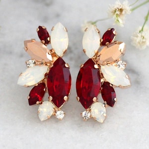 Ruby Earrings, Bridal Ruby Earrings, Garnet Red Crystal Earrings, Bridesmaids Ruby Earrings, Burgundy Bridal Red Earrings, Gift For Her