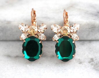 Emerald Drop Earrings Emerald Crystal Earrings Christmas Earrings Green Red Earrings Christmas Gift For Her Emerald Red Ruby Earrings