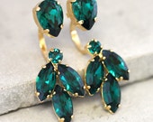 Emerald Earrings,Ear Jacket Earrings,Bridal Chandelier Emerald Earrings ,Swarovski Ear jacket Earrings,Floating Earrings,Crystal Studs