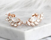 Climbing Earrings, Bridal Earrings, Rose Gold Climbing Earrings, Swarovski Crystal Earrings, Crawler Earrings, Clear Crystal Bridal Earrings
