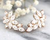 Bridal Rose Gold earrings, Swarovski Crystal Climbing earrings, Bridal Cluster Studs, Swarovski Bridal earrings, White Crystal Earrings