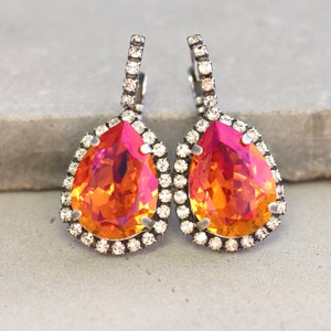 Orange Swarovski Earringssilver Orange Earringsswarovski - Etsy