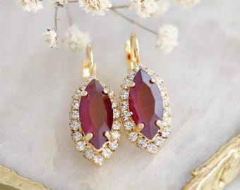 Boho Rubino Orecchini A Goccia In Cristallo Rosso E Zirconi – Argento Vintage, Fatti A Mano, Per Matrimonio E Cerimonie