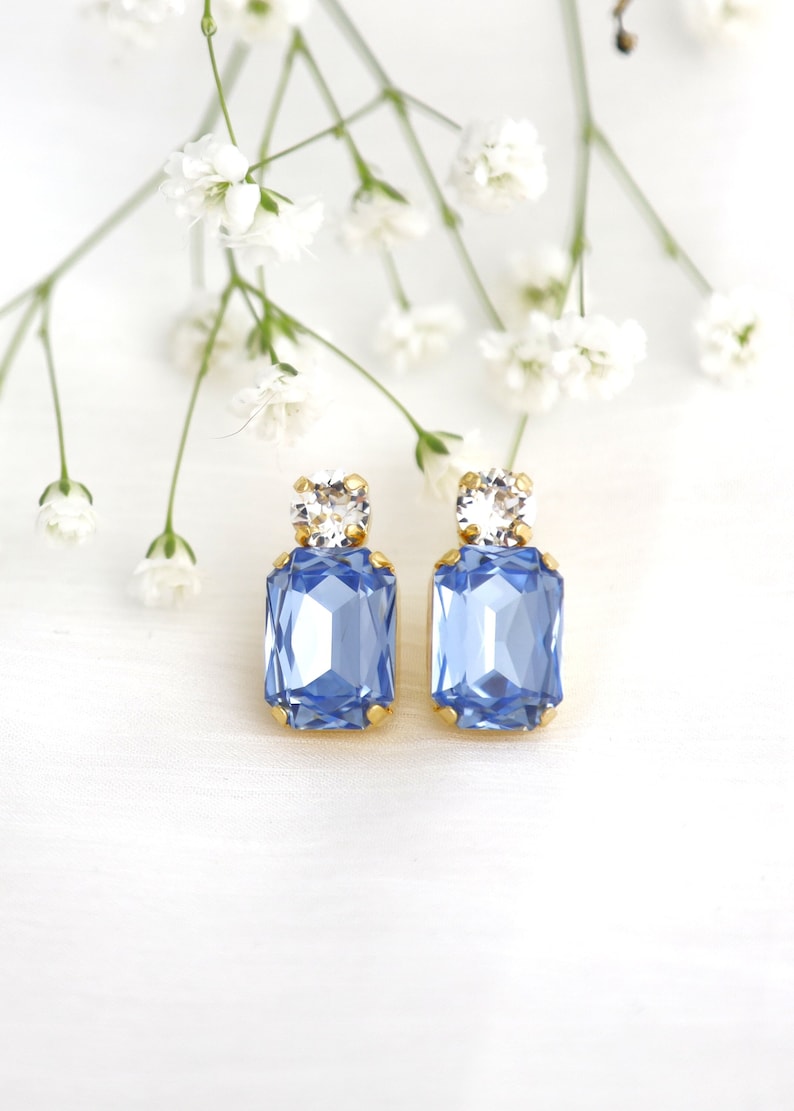 Blue Aquamarine Stud Earrings, Light Sapphire Crystal Bridal Earrings, Aquamarine Blue Bridesmaids Earrings, Light Blue Studs, Gift For Her image 2