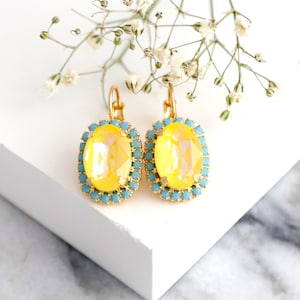 Yellow Drop Earrings, Ultra Yellow Drop Earrings, Yellow Blue Drop Earrings, Yellow Crystal Earrings, Gift For Mother, Bridesmaids Gifts image 2