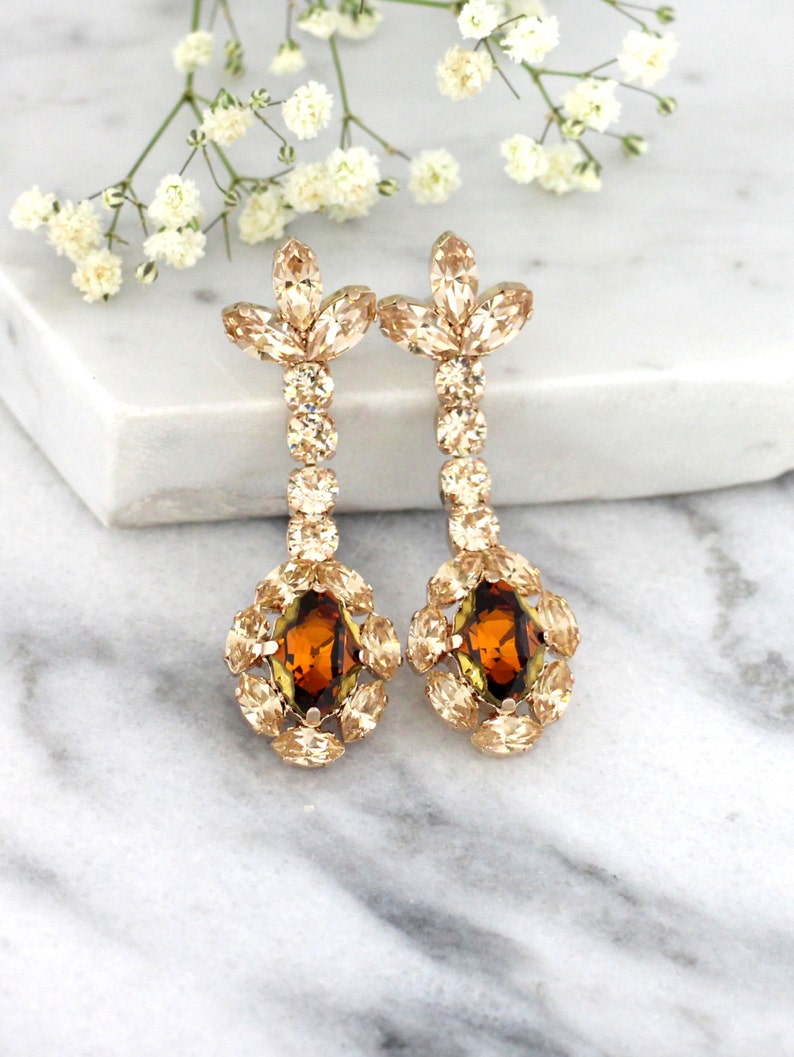 Champagne Earrings, Champagne Chandelier Earrings, Topaz Chandelier Earrings, Bridal Topaz Earrings, Topaz Drop Earrings, Bridal Earrings image 1