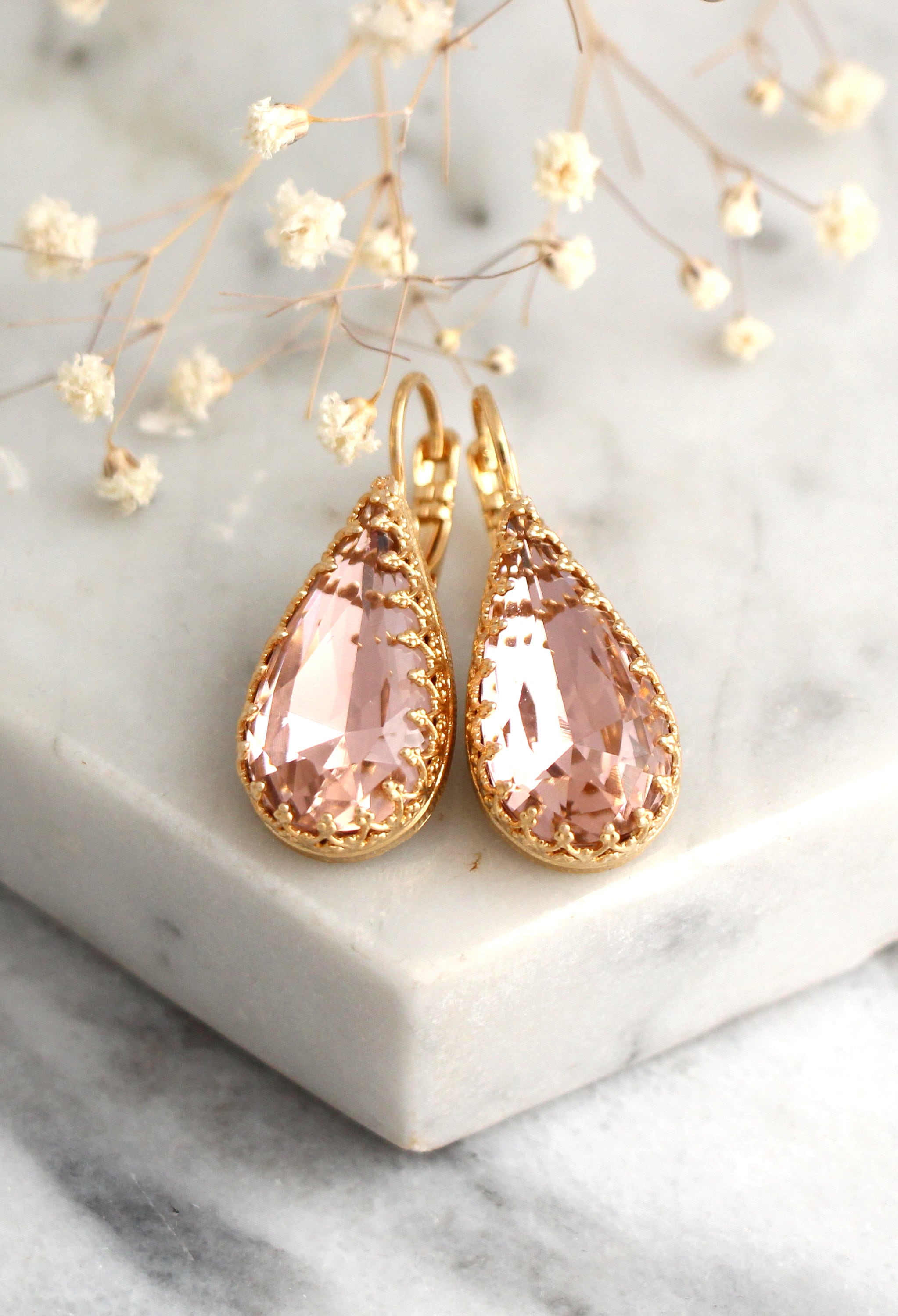 Blush Earrings Bridal Blush Earrings Blush Drop Earrings Etsy