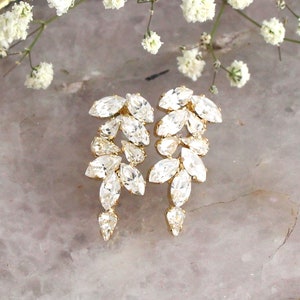Bridal Earrings, Crystal Clear Earrings, Bridal Crystal Earrings, Cluster Gold Earrings, Bridal Cluster Earrings, Bridesmaids Earrings