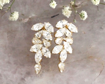 Bridal Earrings, Crystal Clear Earrings, Bridal Crystal Earrings, Cluster Gold Earrings, Bridal Cluster Earrings, Bridesmaids Earrings