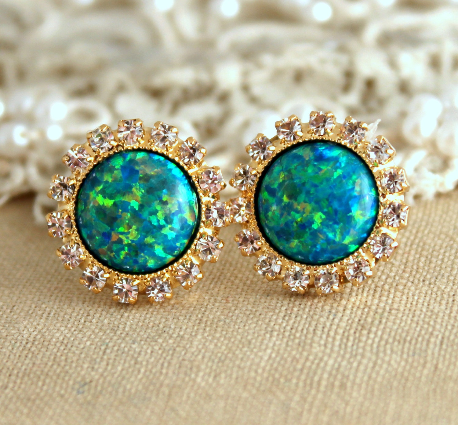 Opal Earrings Opal Stud Earrings Swarovski Earrings Gift - Etsy