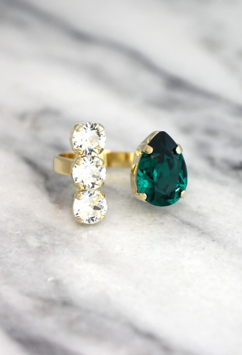 Emerald Ring Cocktail Ring Green Emerlad Crystal Ring Mint Etsy