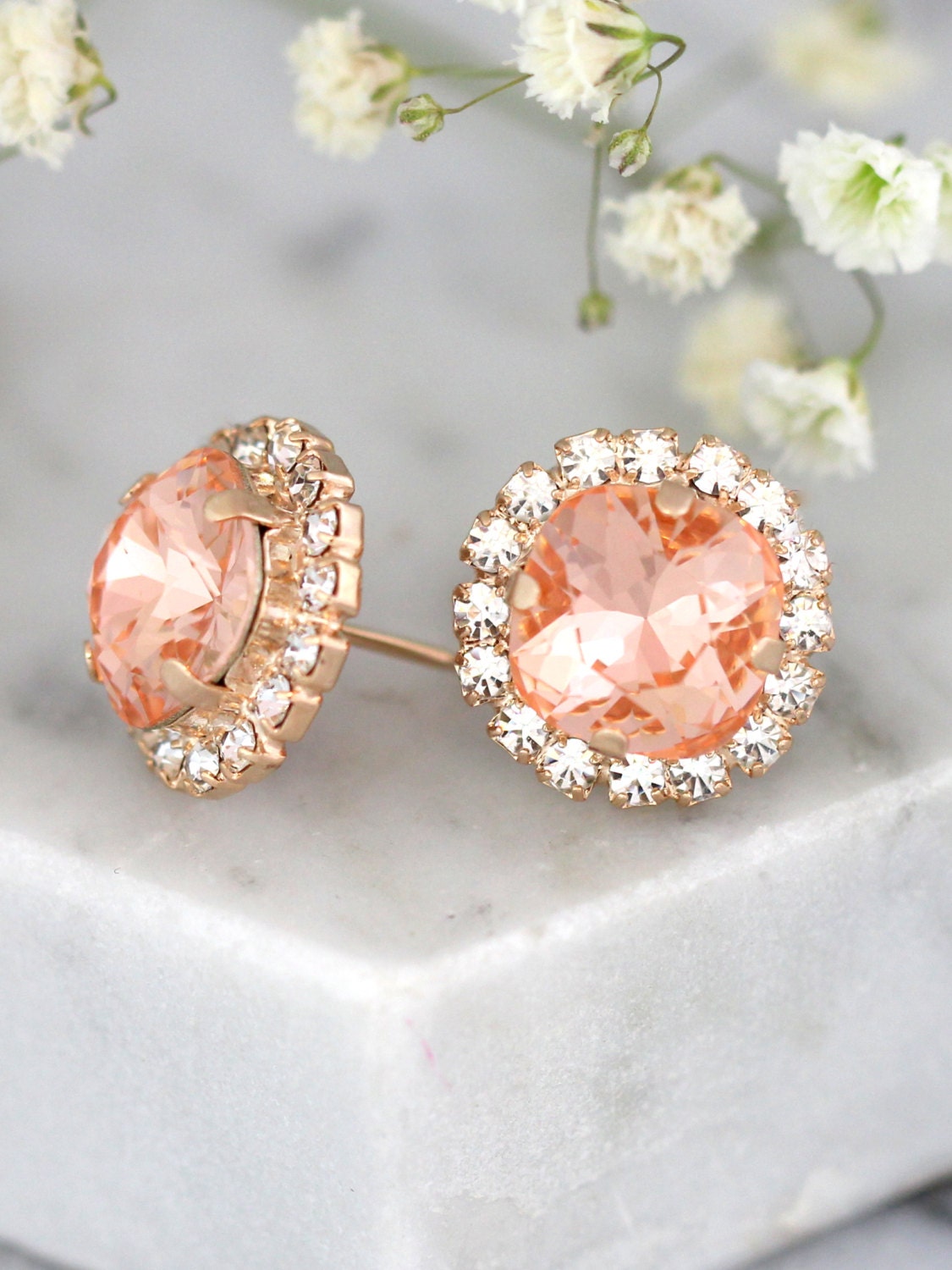 Peach Earring Peach Studs Bridal Swarovski Peach Earrings | Etsy