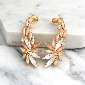Climbing Earrings, Bridal Ear Climbing Earrings, Rose Gold Ear Crawlers, Rose Gold Cuff Earrings, Bridal Earrings, Prom Ear Cuff Earrings
