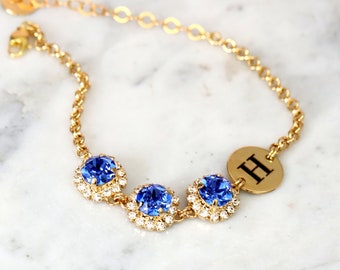 Blue Bridesmaids Bracelet, Bridal Bracelet, Personalized Bracelet, Personalized Bridal Bracelet, Sapphire Blue  Bracelet, Letter Jewelry