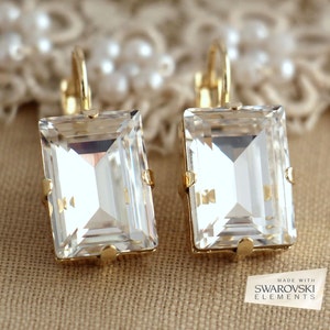 White Crystal Gold Drop Earrings Swarovski Bridal Earrings - Etsy