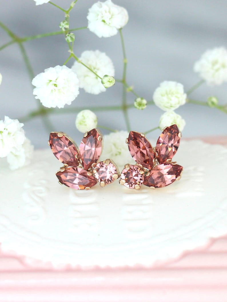 Blush Bridal Earrings Bridesmaids Blush Earrings Swarovski Etsy