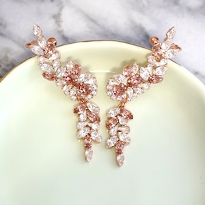 Climbing Earrings, Bridal Climbing Earrings, Bridal Blush Pink Crystal Earrings, Blush Statement Ear Crawler, Bridal Blush Ear climber