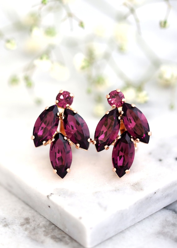 Purple Clip on Earrings Bridal Purple Crystal Earrings Purple Amethyst Crystal Earrings Clip on Earrings Bridesmaids Clip on Earrings Etsy