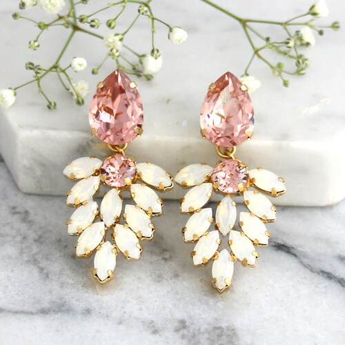 Bridal Earrings Blush Chandelier Blush White Opal Etsy