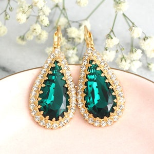 Emerald Earrings, Emerald Green Drop Earrings, Bridal Green Emerald Jewelry, Crystal Green Earrings, Bridesmaids Gifts, Emerald Jewelry