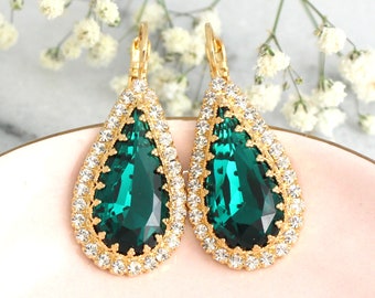 Emerald Earrings, Emerald Green Drop Earrings, Bridal Green Emerald Jewelry, Crystal Green Earrings, Bridesmaids Gifts, Emerald Jewelry