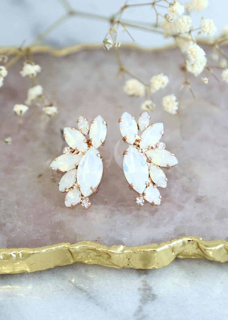 Bridal Opal Earrings Bridal Opal Cluster Earrings White Etsy