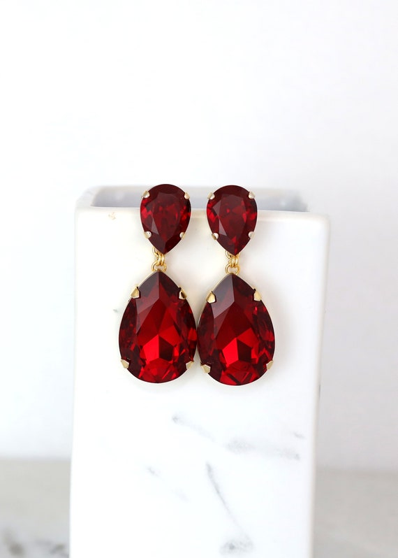 Red Statement Long Earrings, Crimson Red Chandelier Earrings