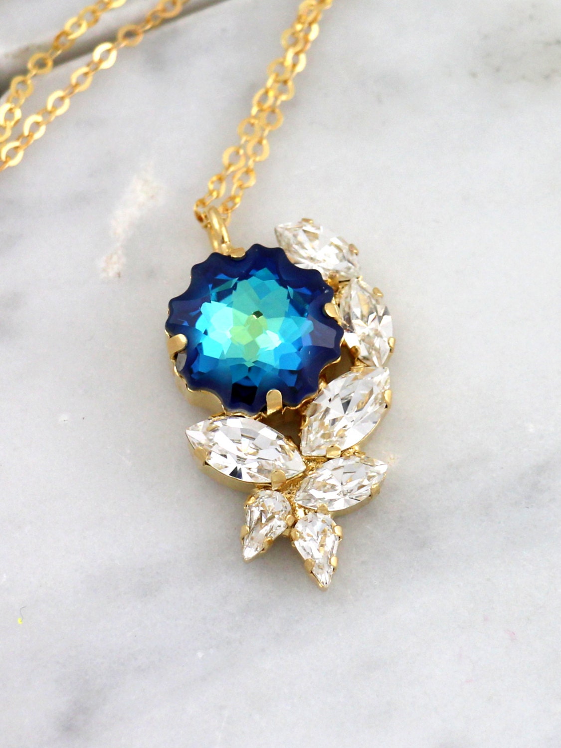 Blue Crystal Necklace Bermuda Crystal Necklace Blue Horizon - Etsy Israel