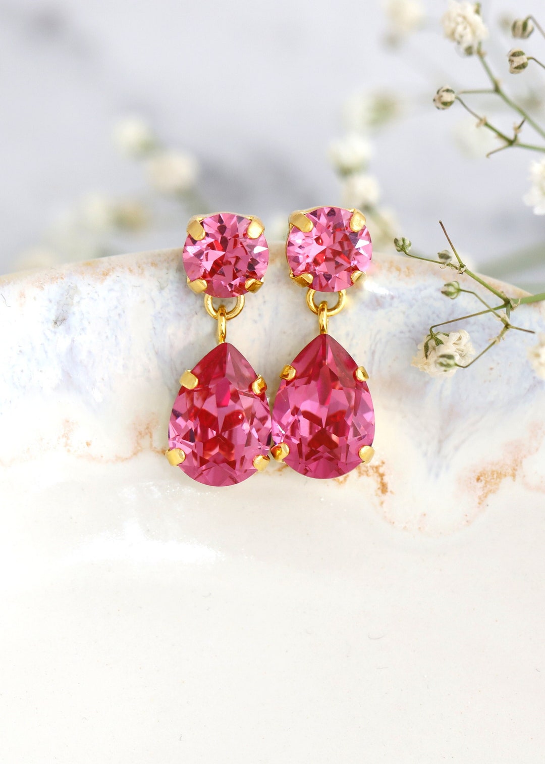 Pink Enamel Hair Dryer Crystal Stud Earrings | Cute Girl Fashion Jewelry | Novelty Rhinestone Earrings For Women