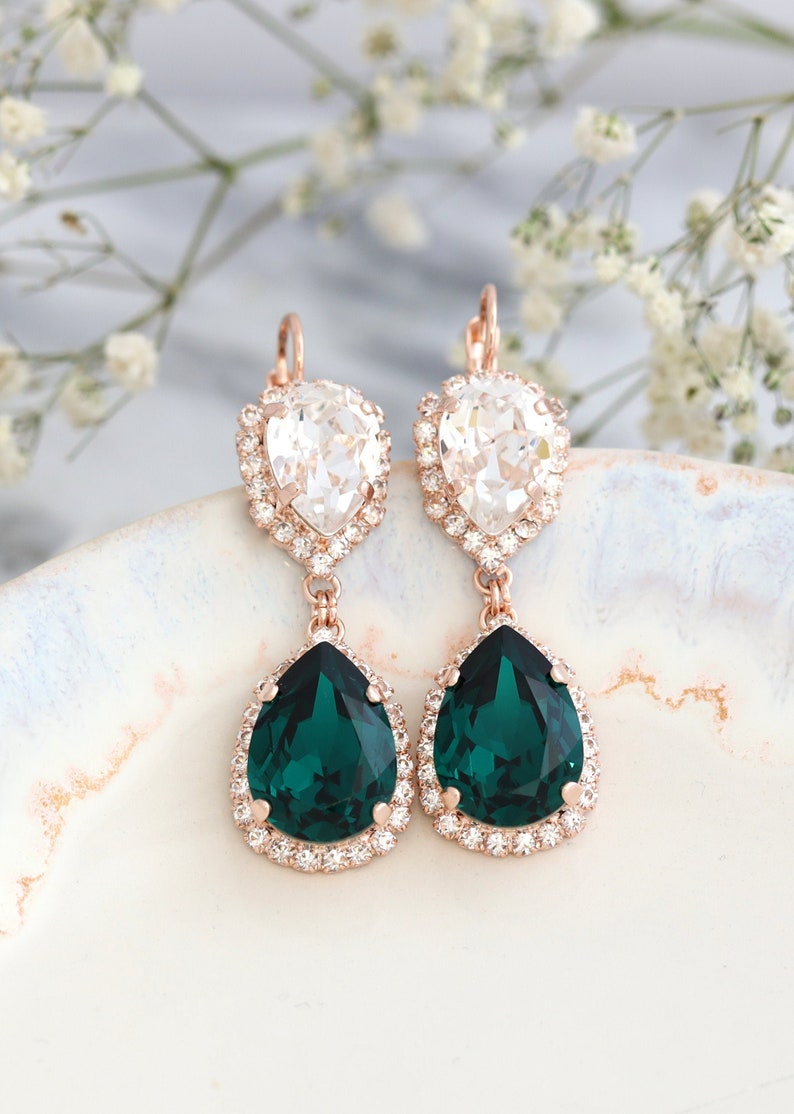 Emerald Chandelier Earrings, Bridal Emerald Drop Earrings, Green Emerald Chandelier Earrings, Emerald Crystal Drop Chandelier Earrings. image 1