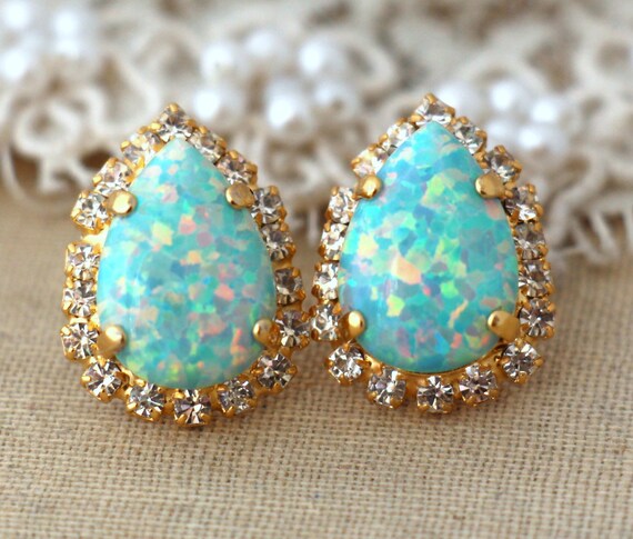 Opal EarringsOpal stud earringsMint earringsMint opal | Etsy