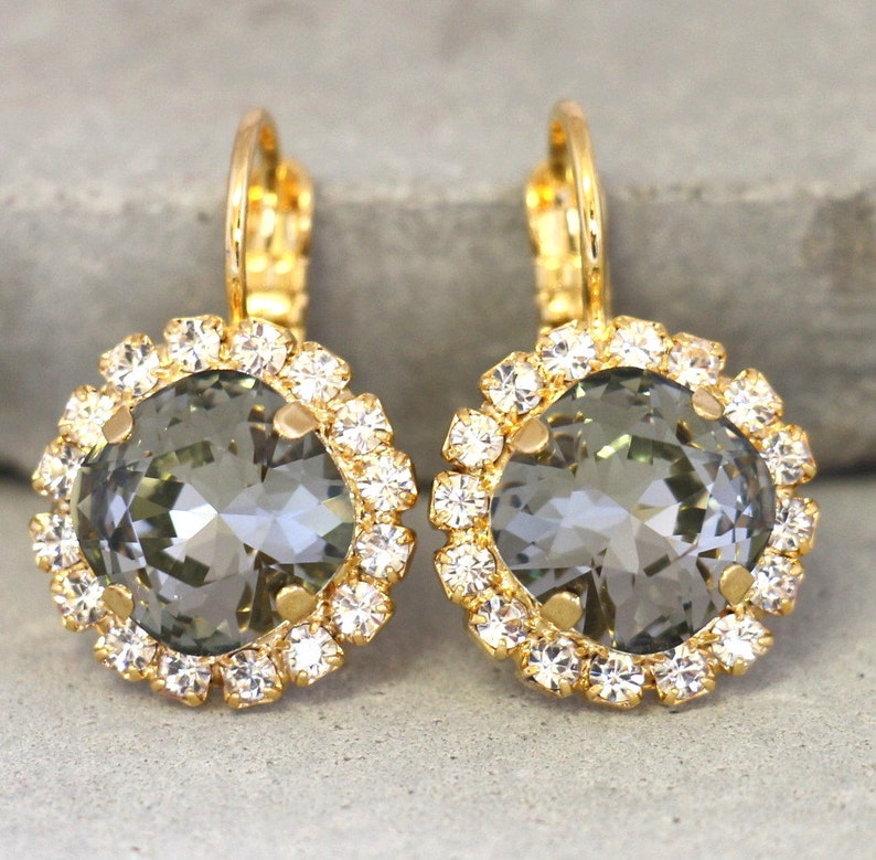 Gray EarringsGray Swarovski EarringsSmoky Gray Crystal Etsy